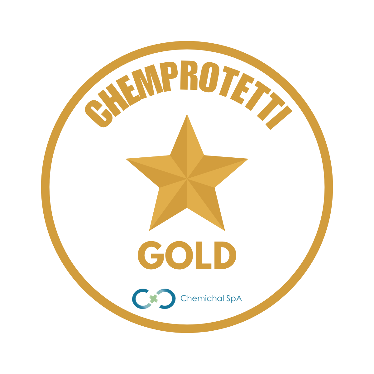 Gold award badge featuring a five-point star, the word 'GOLD', and the ChemiProtetti logo with 'Chemical SpA' text at the bottom.
