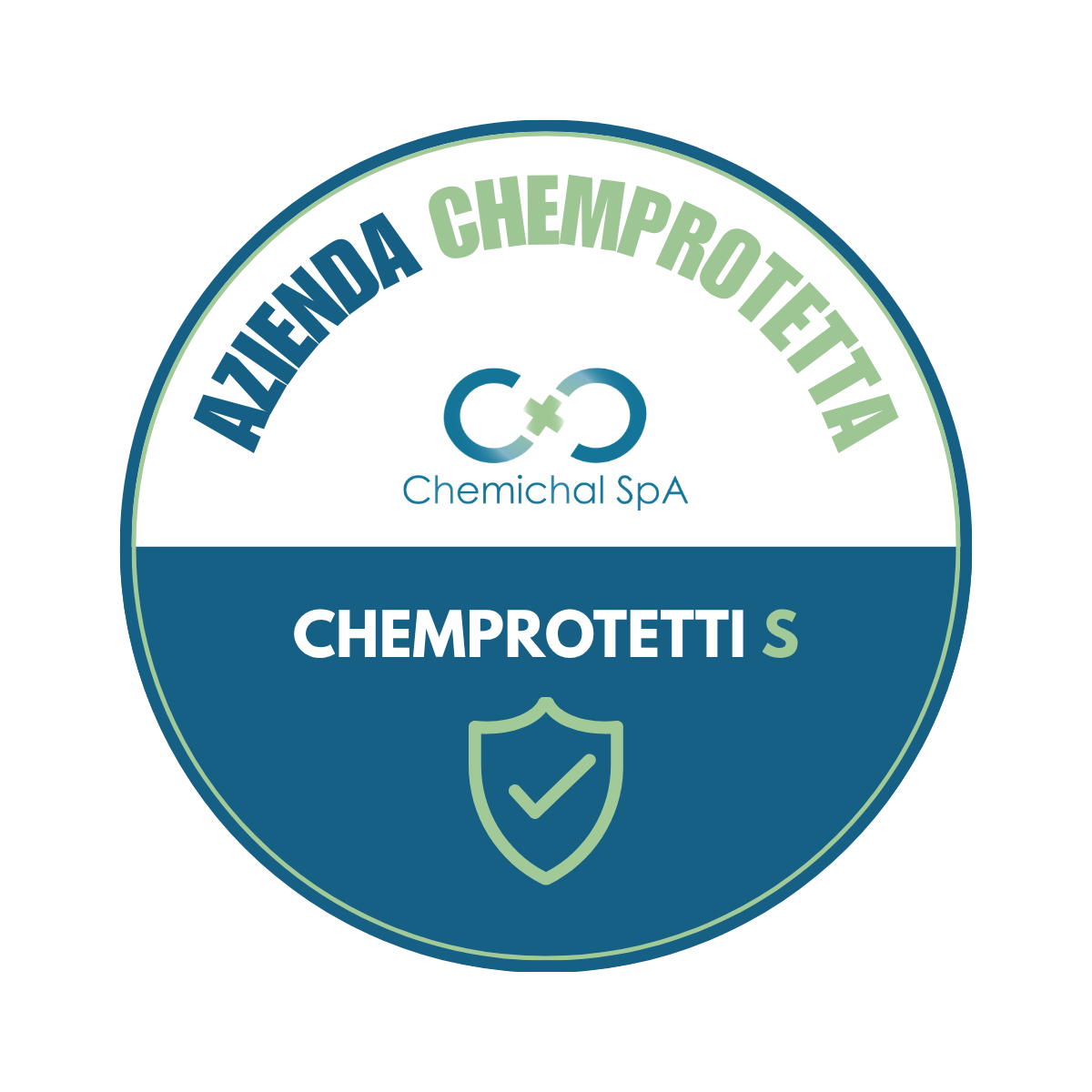 Circular seal with blue and green border, displaying the 'Chemical SpA' logo and a green shield with a checkmark, indicating certification.